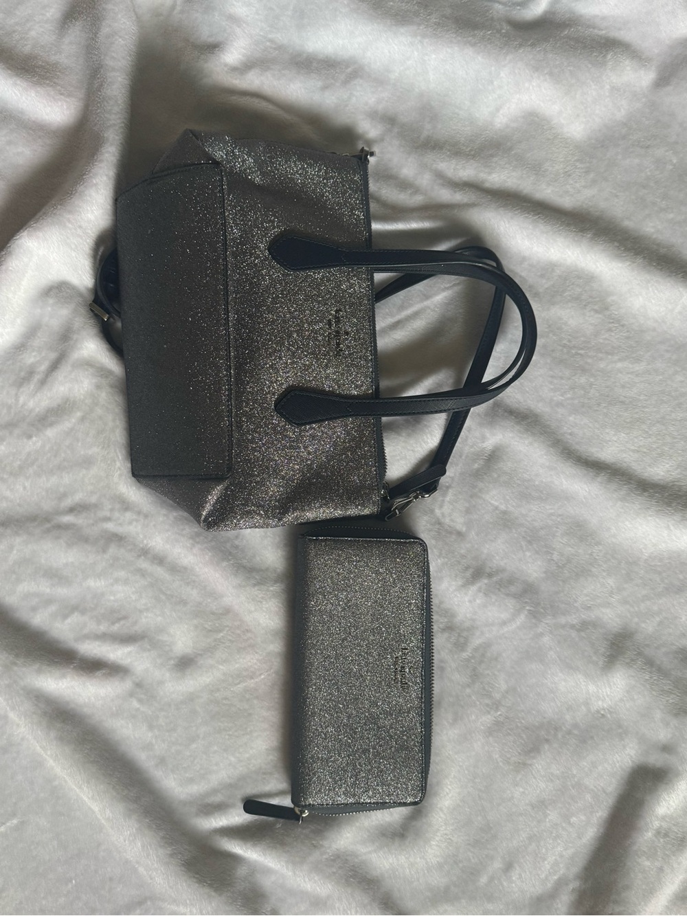 Michael Kors Metallic Gunmetal Glitter Tote with Zip Wallet